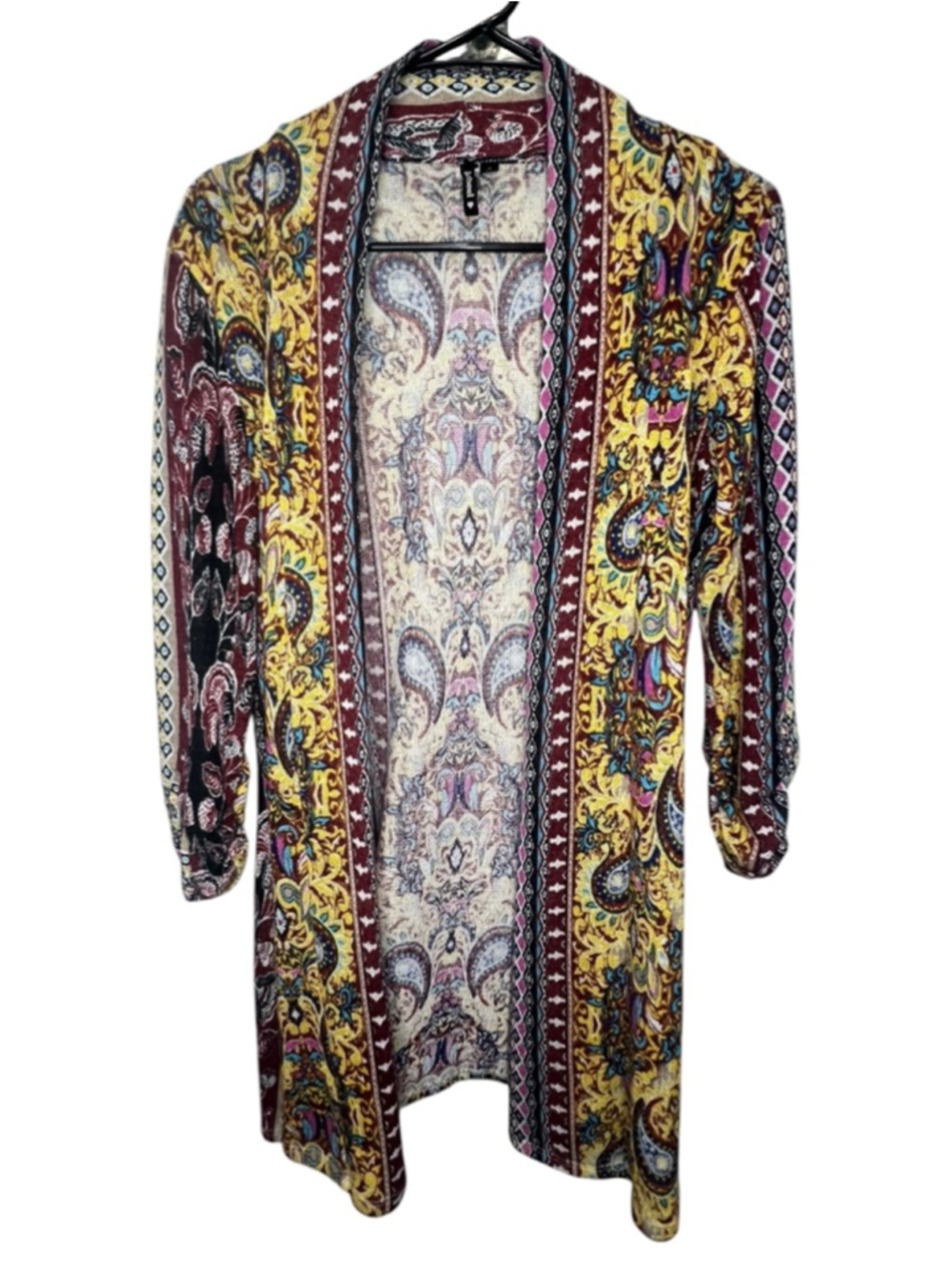 Heart Soul Bohemian Paisley Print Open Front Lightweight Cardigan Sweater